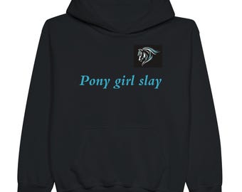 Slay-hoodie voor ponymeisjes. Leuke kinderpaardenkleding met paardenkunstprint op de achterkant