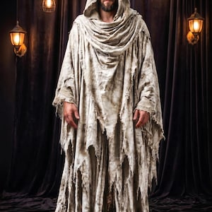 Distressed Wasteland Wanderer Cloak | Post Apocalyptic Hooded Cape | Dark Fantasy LARP Costume