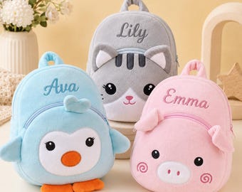 Personalized Plush Animal Backpack for Kids,Custom Name Embroidered Toddler School Bag,Cute Gift for Kindergarten,First Day of School