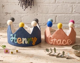 Custom Linen Birthday Hat for Baby,Personalized Birthday Crown,Soft First Birthday Crown,Montessori Toddler Name Crown,Baby Girl Boy Crown