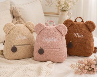 Personalized Plush Teddy Bear Kids Backpack–Custom Name Embroidered Mini Bag,Soft Lightweight Children Backpack,Birthday or Holiday Gift
