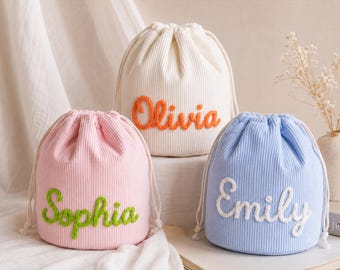 Custom Corduroy Cylindrical Cosmetic Bag, Personalized Makeup Organizer, Cute Travel Toiletry Case, Gift for Her,Travel Makeup Bag