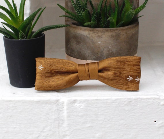 Vintage 1950s Silk Clip-On Bow Tie - Brown Fleur d