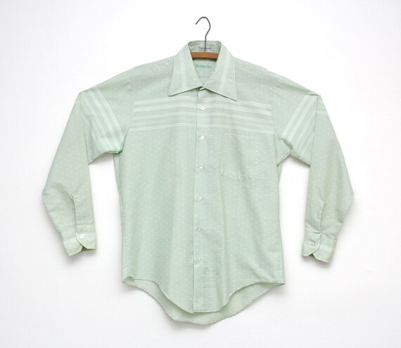 Vintage 1970s Button-Up Shirt - Green & White Stri