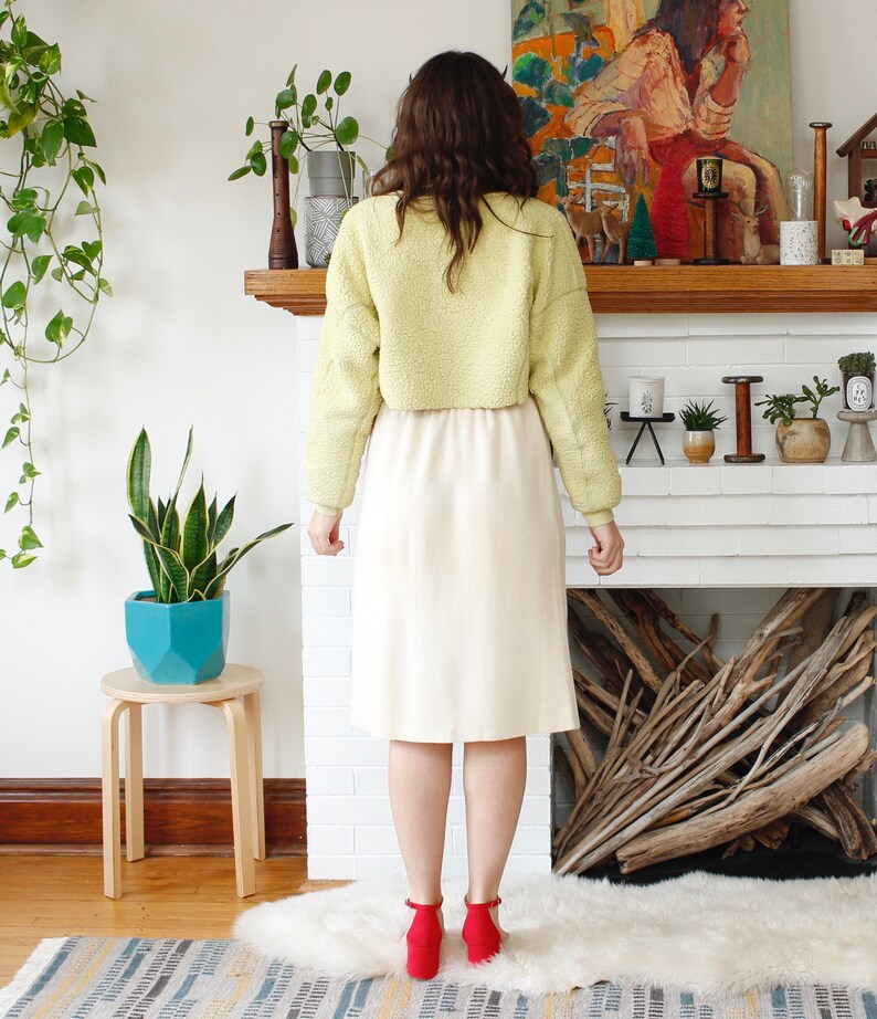 Vintage 1970s Fuzzy Cashmere Skirt L Peal Off-WhiteIvory Stretchy Knit Skirt N