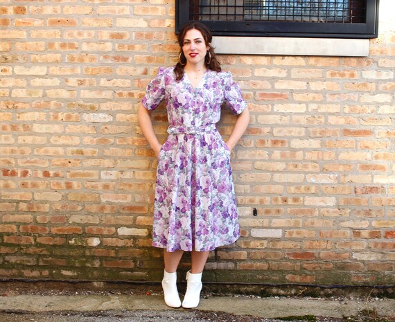 s.a.l.e. Vintage 1980s Floral Party Dress - Purple