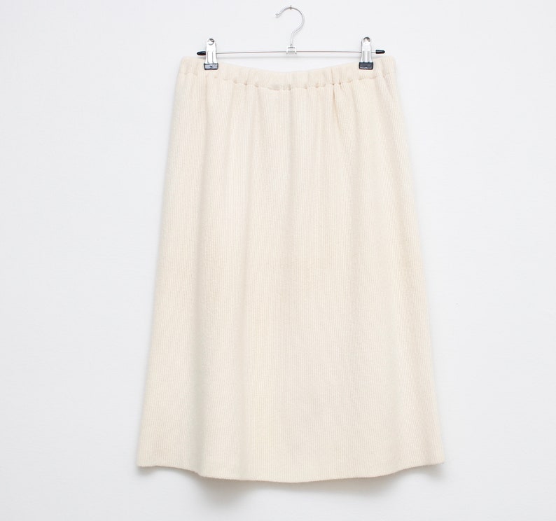Vintage 1970s Fuzzy Cashmere Skirt L Peal Off-WhiteIvory Stretchy Knit Skirt N