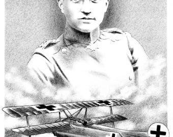 Impresión digital 11x17 Manfred Von Richthofen "el Barón Rojo" arte mío.