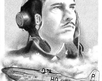 Lámina artística de George Preddy, piloto de un P-51 Mustang (tamaño máximo 11x17 pulgadas)