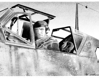 El as de la aviación alemán Josef Priller en la cabina de su BF109. Impresión digital de 11x17 pulgadas.