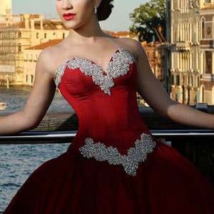 Crimson Royalty Ball Gown Dress - Corset and Skirt