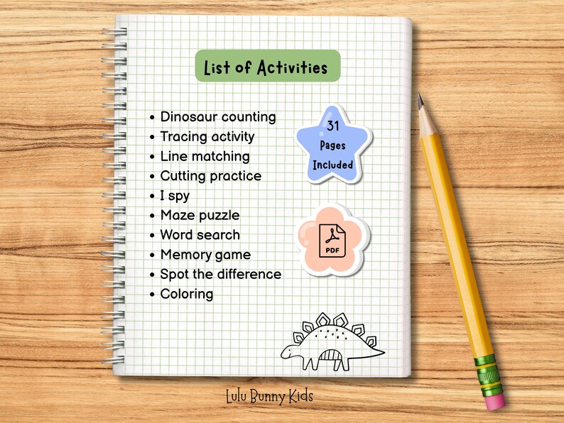 Dinosaur Theme Preschool Activity Worksheets, Ages 46, Homeschool — free download