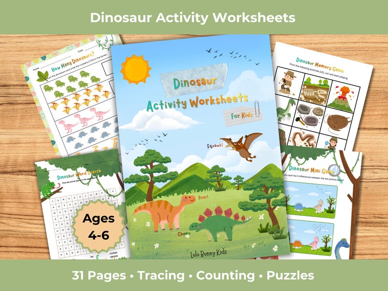 Dinosaur Theme Preschool Activity Worksheets, Ages 46, Homeschool — free download