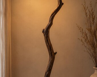 Lampada da terra artigianale con fiori in legno di mare / Lampada da terra rustica in legno / Lampada a forma di fiore di loto / Decorazione boho giapponese / Illuminazione ispirata alla natura