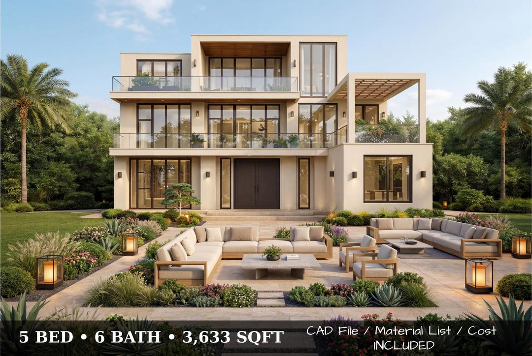 5 Bedroom Luxury House Plan With Cost Breakdown | 3,633 Sq Ft Modern ...