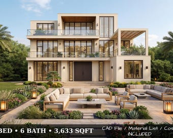 5 Bedroom Luxury House Plan with Cost Breakdown | 3,633 Sq Ft Modern Home Design | PDF + CAD Files + Material List Included