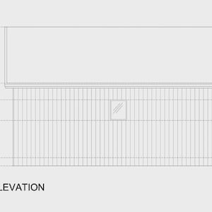 Peut inclure: Un dessin architectural technique intitul&eacute; REAR ELEVATION montrant une fa&ccedil;ade de b&acirc;timent avec un bardage vertical et une fen&ecirc;tre unique. Le diagramme inclut des marqueurs d'&eacute;l&eacute;vation pour le sol, le plancher, le seuil, le linteau et le plafond en unit&eacute;s imp&eacute;riales.