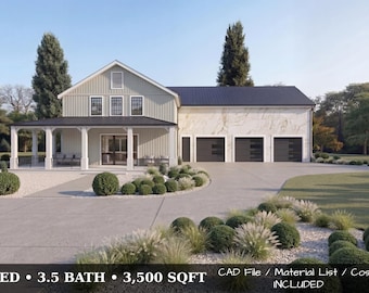 Luxury Modern Villa House Plan, 4 Bedroom 3.5 Bath Luxury Home | PDF + CAD + Material List + Cost Included