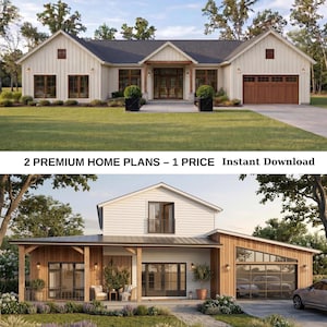 Farmhouse & Modern House Plans Bundle – 4 and 5 Bedroom Home Designs | Single Story + 2 Story Layout | Instant Download