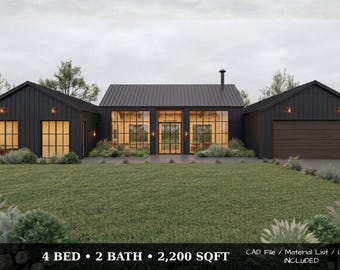 Modern Ranch House Plan 4 Bed 2 Bath – 2200 Sq Ft Home Blueprint with Cost Breakdown, CAD File & Material List Included