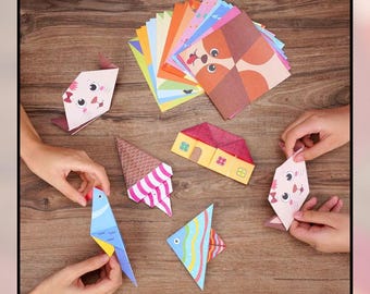 Origami Paper Craft Kit for Kids Ages 5–12 | Step-by-Step Folding Book | 98 Colorful Sheets with 47 Designs | Easy DIY Art Activity Gift