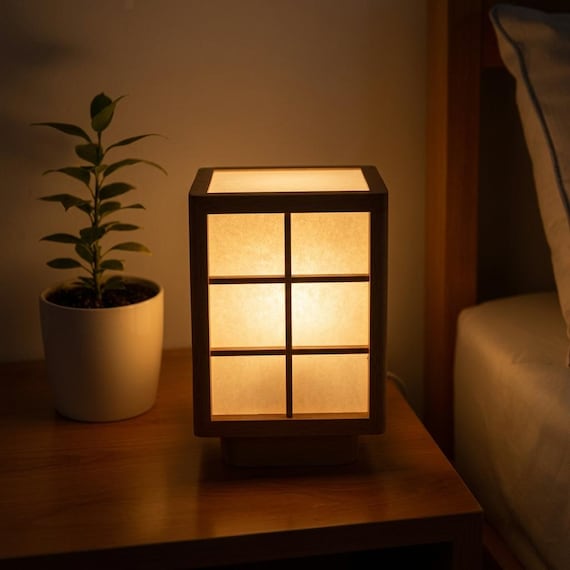 Japanese Shoji Bedside Lamp | Japandi Minimalist Night Light | Handmade in the UK