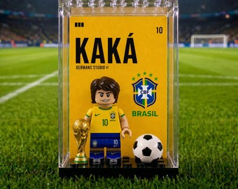 Kaká Brazil #10 World Cup Minifigure MOC Display Case with Premium Background, Football Legend Collectible, Soccer Fan Gift, Sports Room