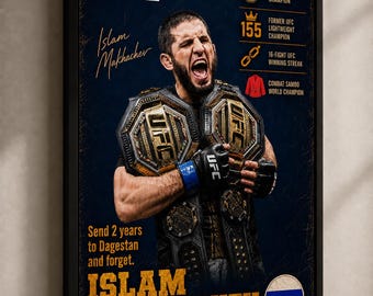 Islam Makhachev Digital Poster, MMA Fighter Wall Art Print, Combat Sports Room Decor, Motivational Fight Gift for Fans