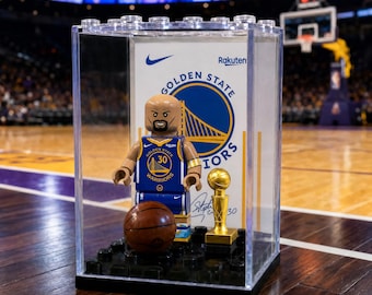 Stephen Curry Golden State #30 MOC Minifigure Display Case with Premium Background Basketball Collectible Gift NBA Fan Decor Sports Room