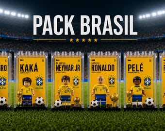 Brazil Football Legends Minifigure MOC Bundle Pack of 6 Display Cases, Pelé Kaká Neymar Ronaldo Ronaldinho Casemiro Soccer Gift