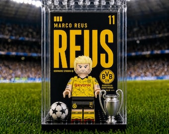 MOC Marco Reus Borussia Dortmund #11 Minifigure Display Case, BVB Football Collectible, Soccer Fan Gift, Sports Room Decor, Memorabilia