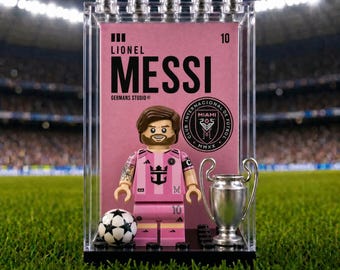 Lionel Messi Inter Miami #10 World Cup MOC Minifigure Display Case with Premium Background, Football Collectible Gift, Soccer Fan Decor