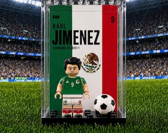 Raúl Jiménez Mexico #9 MOC Minifigure with Display Case, World Cup 2026 Football Gift for Soccer Fans, Sports Room Decor Collectible