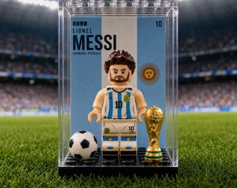 Messi Argentina World Cup 2026 #10 MOC Minifigure Display Case, Football Gift for Soccer Fans, Sports Room Decor Tournament Collectible