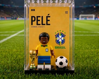Pelé Brazil World cup  #10 MOC Minifigure Display Case with Premium Background, Football Legend Collectible Gift for Soccer Fans