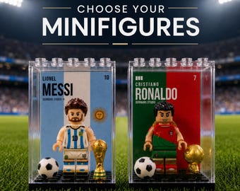 Pack of 2 Custom Football MOC Minifigure WORLD CUP 2026  Bundle Pack with Display Cases & Premium Backgrounds Personalized Soccer Fan Gift