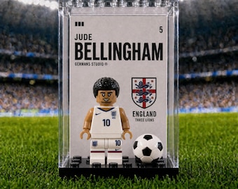 Bellingham England World Cup 2026 #10 MOC Minifigure Display Case, Football Gift for Soccer Fans, Sports Room Decor Tournament Collectible