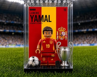 Lamine Yamal Spain World Cup 2026 #19 MOC Minifigure Display Case, Football Gift for Soccer Fans, Sports Room Decor Tournament Collectible
