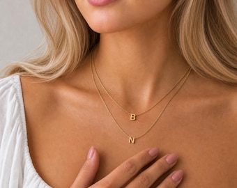 Personalized Two Initial Necklace 14K Gold Plated or Silver, Custom Initial Necklace, Birthday Gift for Her, Mother's Day Gift
