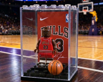 Michael Jordan Bulls #23 MOC Minifigure Display Case with Premium Background, Basketball Collectible Gift for NBA Fans