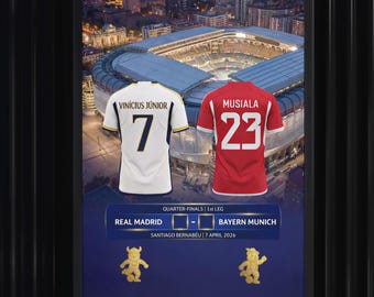 Poster Real Madrid vs Bayern Monaco UCL | Vinicio vs Musiala | Regalo dello stadio Bernabeu | Champions 2026 Calcio Stampa Digitale | Mbappé