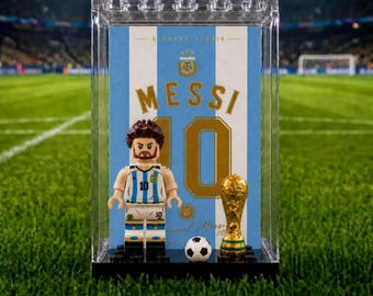 Messi Argentina World Cup 2026 #10 MOC Minifigure Display Case, Football Gift for Soccer Fans, Sports Room Decor Tournament Collectible
