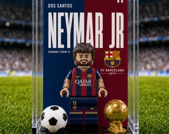 MOC Neymar Jr FC Barcelona #11 Minifigure Display Case, Football Collectible, Soccer Fan Gift, Sports Room Decor, Barça Memorabilia