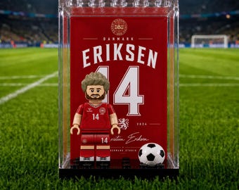Christian Eriksen Denmark #14 World Cup Minifigure MOC Display Case, Football Collectible, Soccer Fan Gift, Sports Room Decor