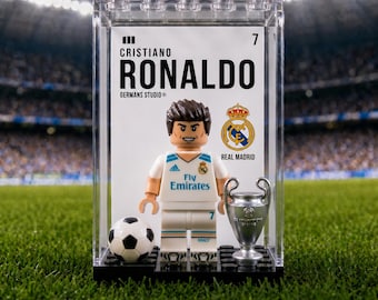 Cristiano Ronaldo Madrid World Cup 2026 #7 MOC Minifigure Display Case, Real Madrid Gift for Soccer Fans, Sports Room Decor Collectible