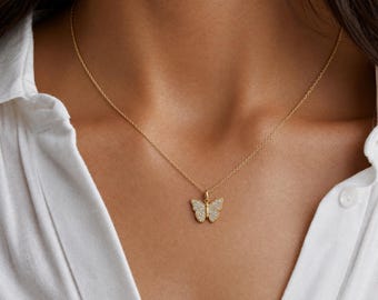 Butterfly Necklace 14K Gold, Butterfly Pendant Necklace for Women, Birthday Gift for Her, Mother's Day Gift