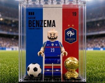 Karim Benzema World cup France #19 World Cup MOC Minifigure Display Case with Premium Background, Football Legend Collectible, Soccer  Gift