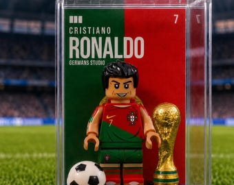 Cristiano Ronaldo Portugal World Cup 2026 #7 MOC Minifigure Display Case, Football Gift for Soccer Fans, Sports Room Decor Collectible