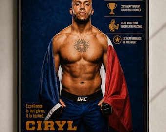 Ciryl Gane Casablanca Digital Poster, MMA Fighter Wall Art Print, Combat Sports Room Decor, Motivational Fight Gift