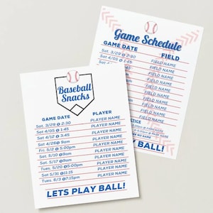 Baseball Snack & Game Schedule Templates – Little League Team Organizer (Digital Download)
